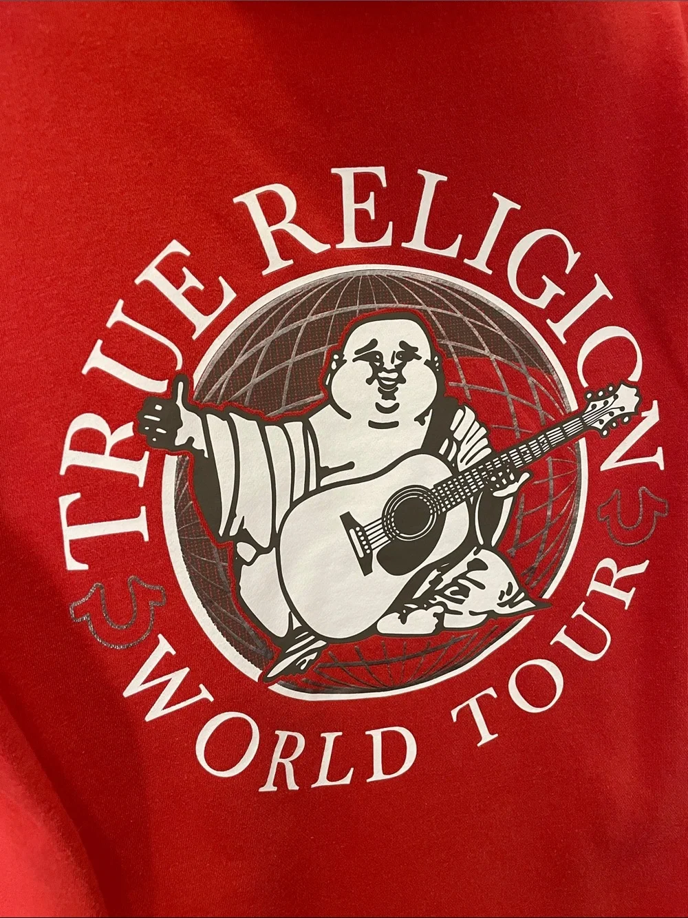 Red True Religion Red Zip-Up Hoodie horseshoe logo on the left chest Size Medium
